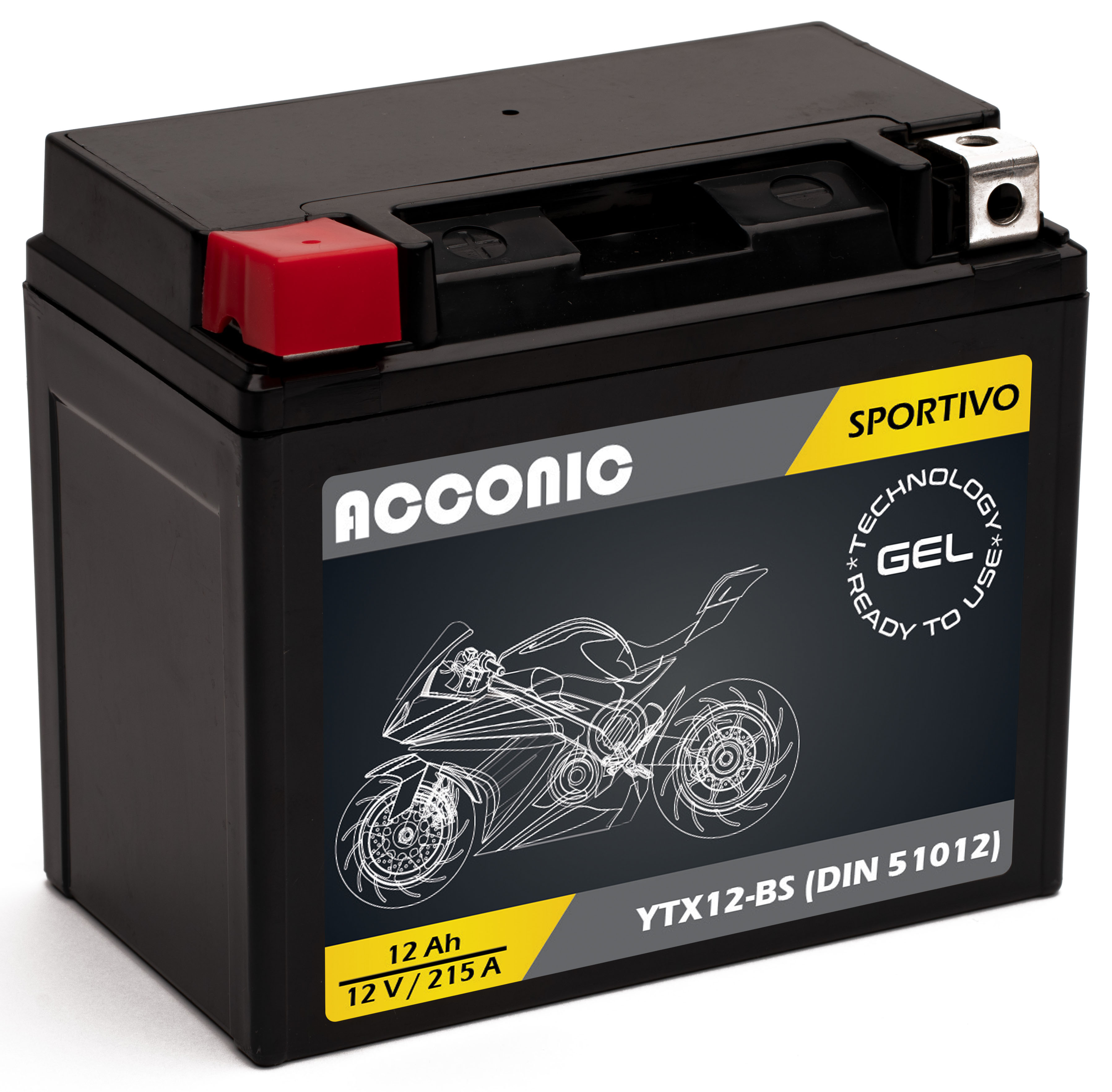 ACCONIC Sportivo GEL YTX12-BS Motorradbatterie 12Ah 12V (DIN 51012)